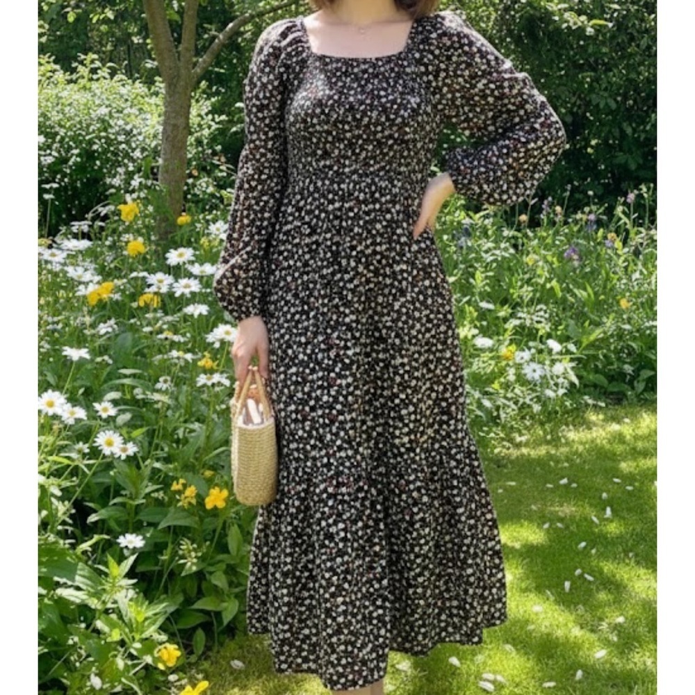 Sunday Black Floral Long Sleeve Dress